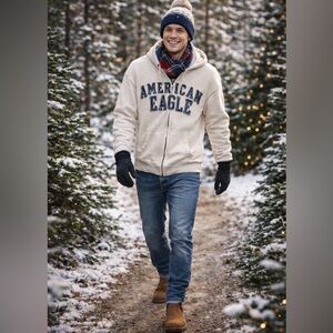 XXL American Eagle Old School Hoodie with Tackle Twill Lettering